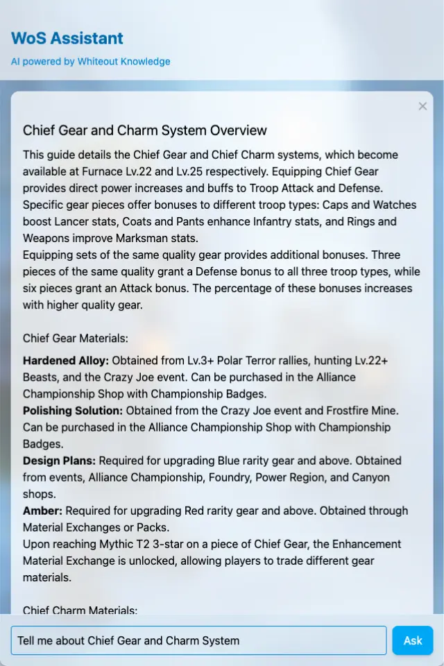 AI чат Whiteout Survival — example of answer